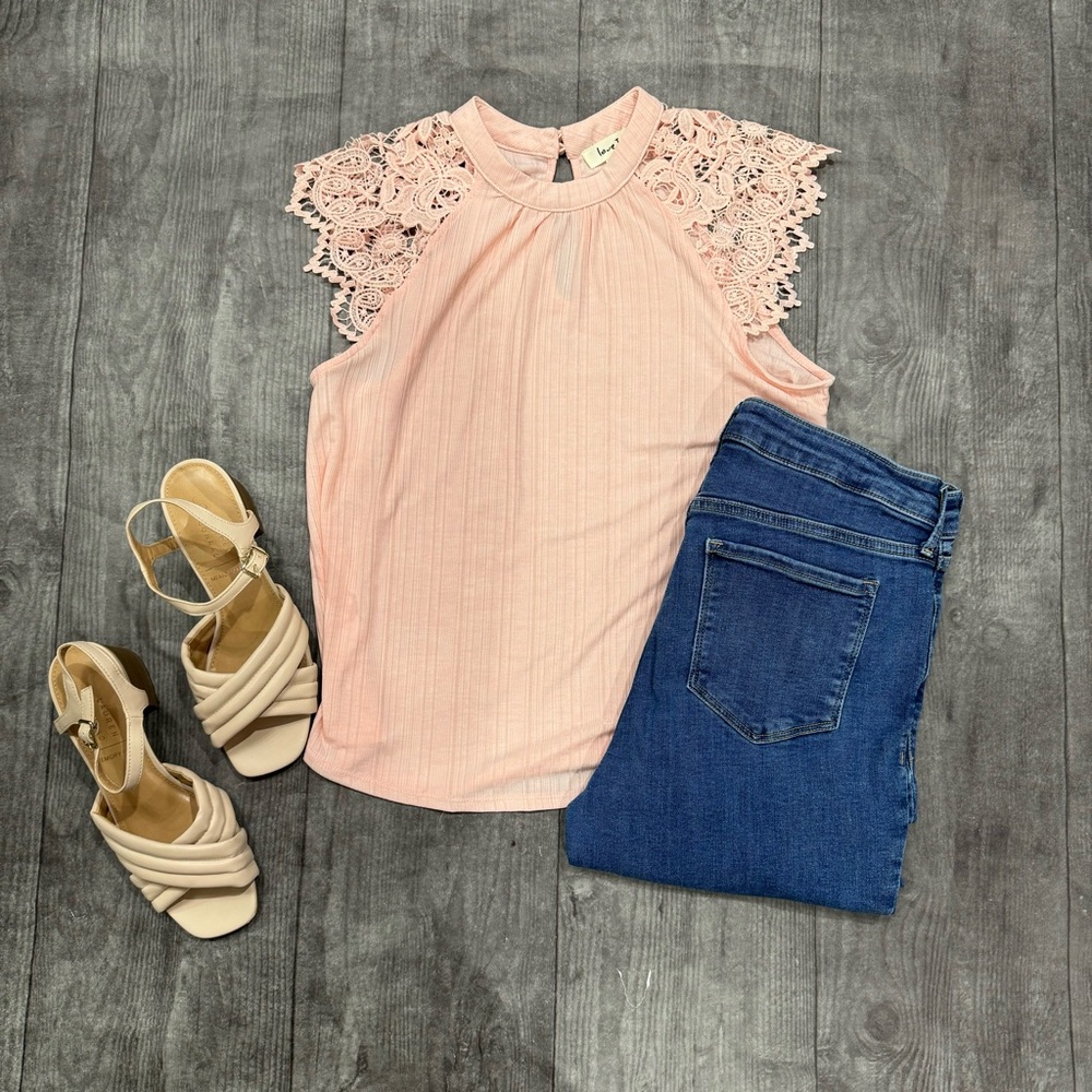 Love J Light Pink Lace Sleeved Blouse